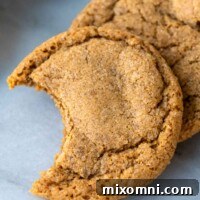 A beautifully baked gluten-free ginger snap cookie with a bite taken out, showcasing its soft interior and perfect texture.
