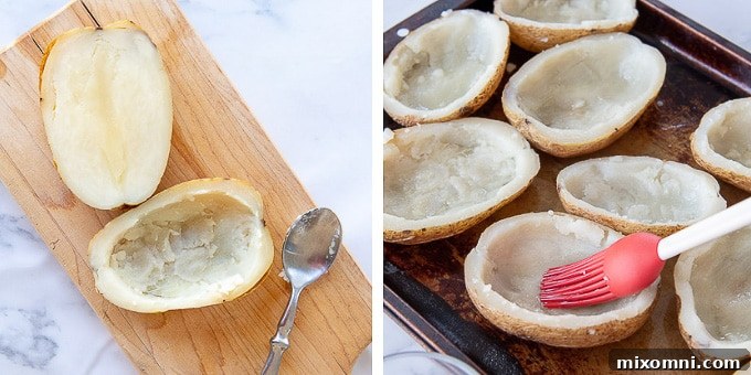 images showing how to prepare potatoes for making potato skins 