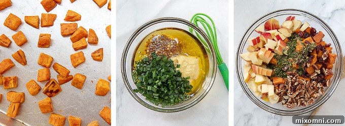 images showing how to make dressing for sweet potato salad