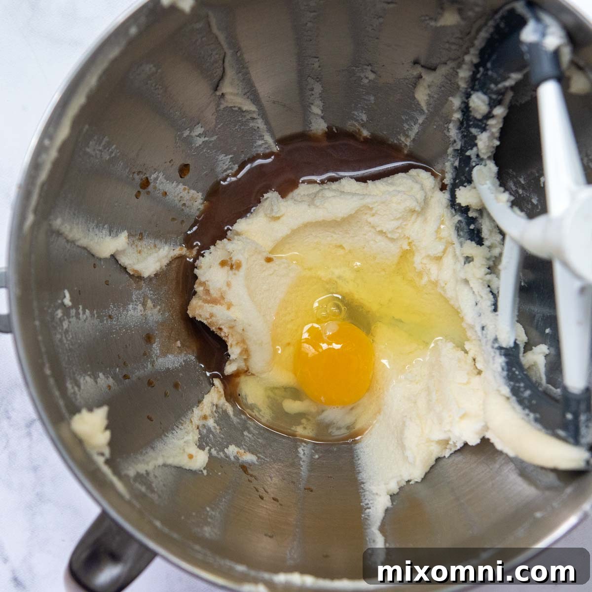 butter sugar mixture with egg, milk and vanilla added.