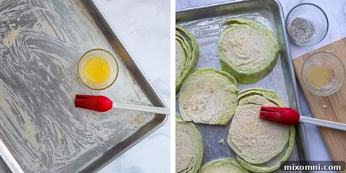 images showing the step-by-step process of making roasted cabbage