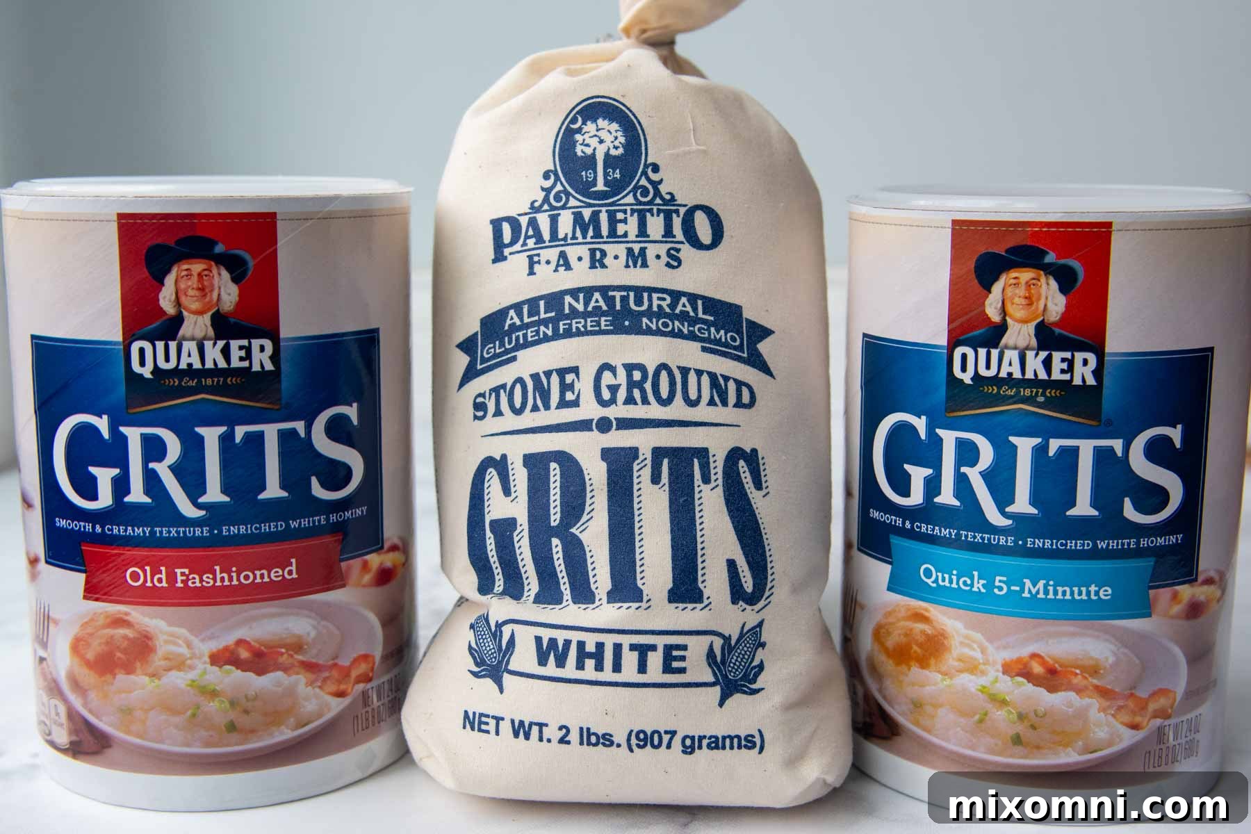 An assortment of different types of grits, illustrating the various grinds available for cooking.