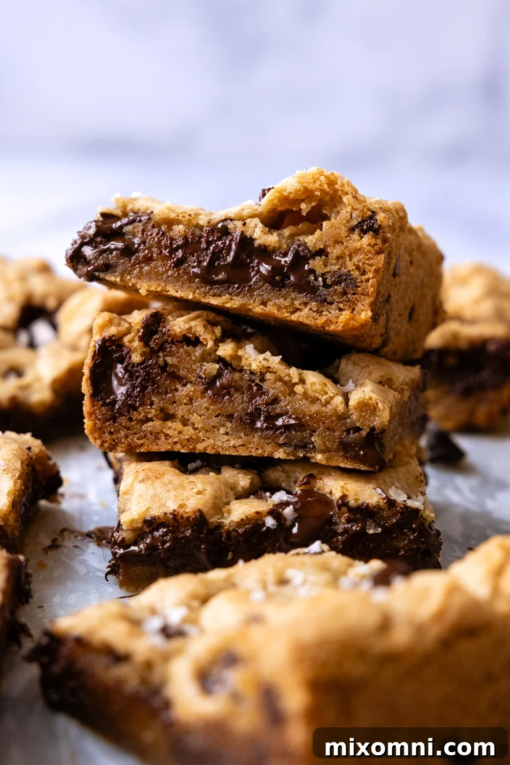 Freshly baked gluten-free chocolate chip cookie bars with crisp edges and a soft center, ready to be enjoyed.