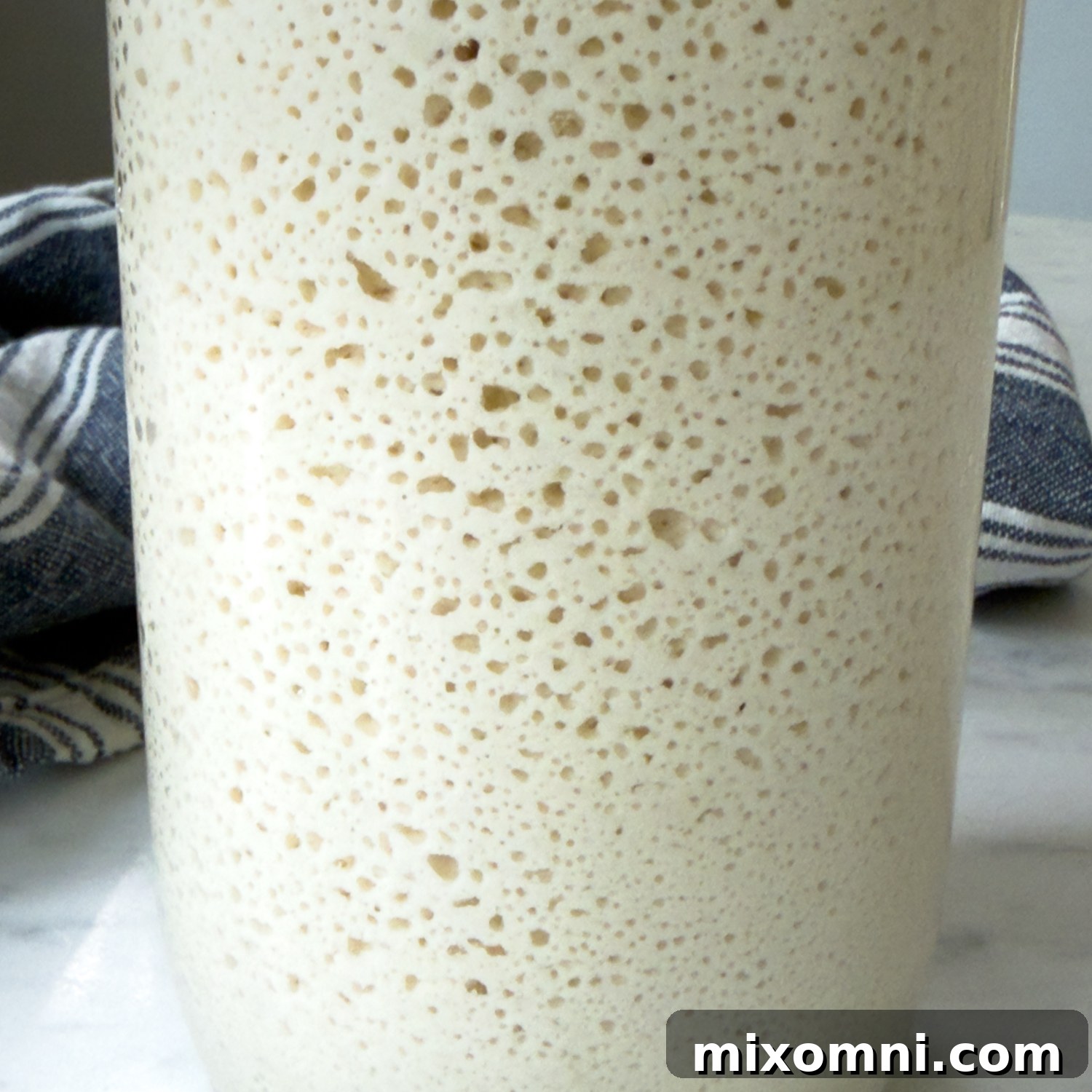 close up of the bubbles in the starter.